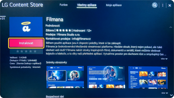 Inštalácia aplikácie Filmana